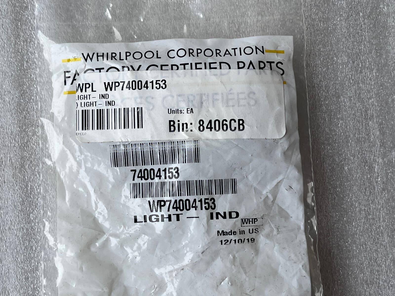New Genuine  Whirlpool Indicator Light WP74004153 — thumbnail 2