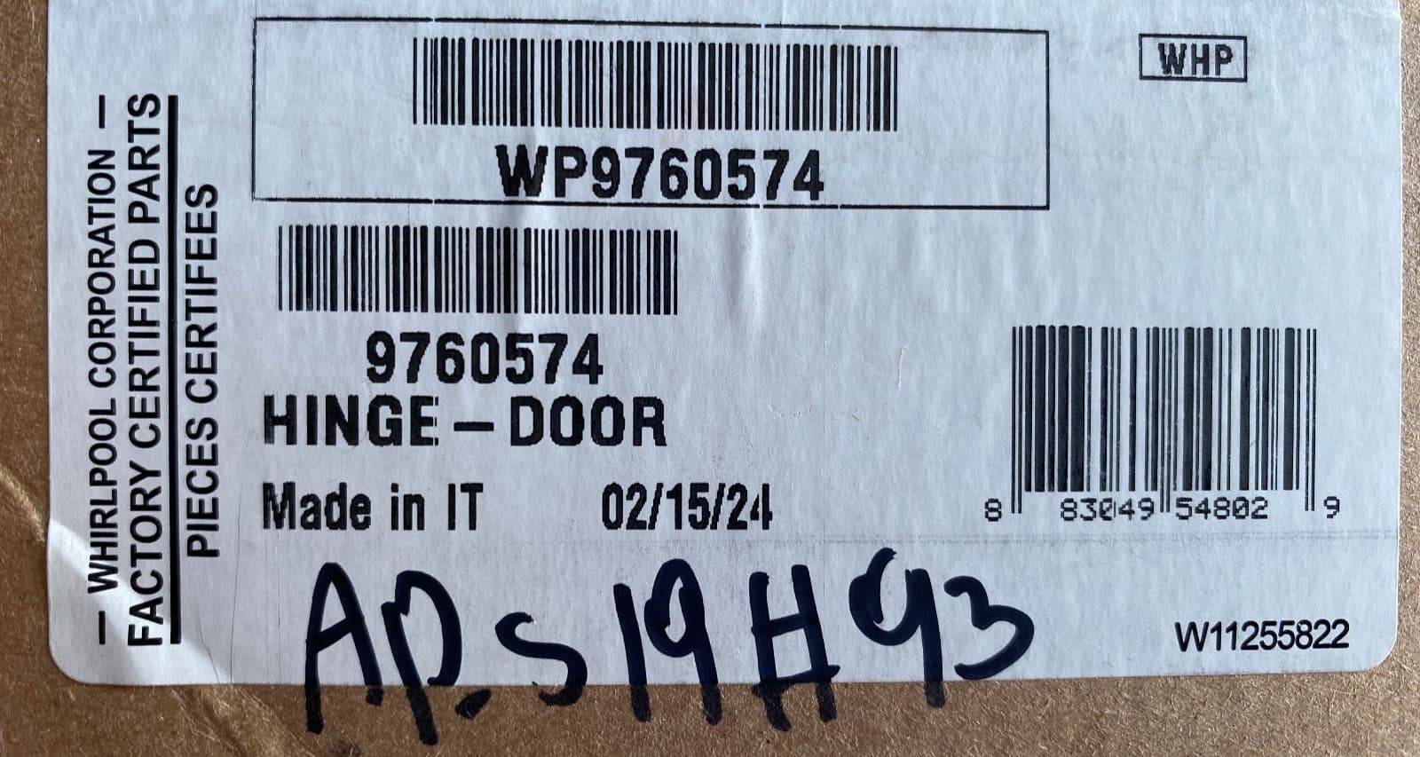 WP9760574 9760574 Whirlpool OEM Wall Oven Hinge Door New Genuine — thumbnail 3