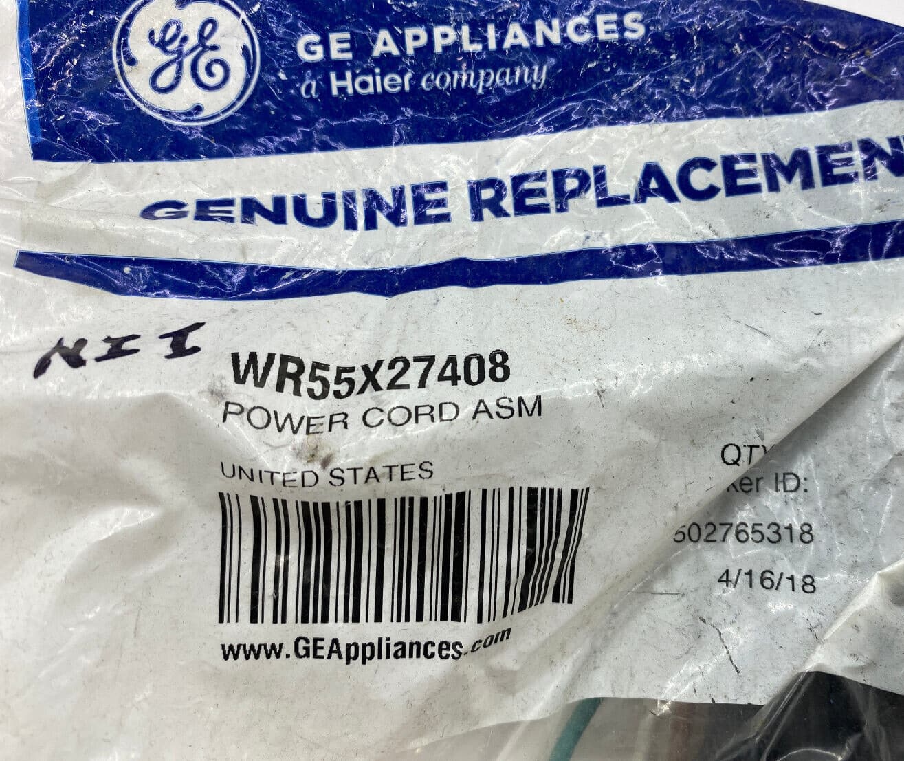 New Genuine OEM GE Refrigerator Power Cord Asm WR55X27408 — thumbnail 3