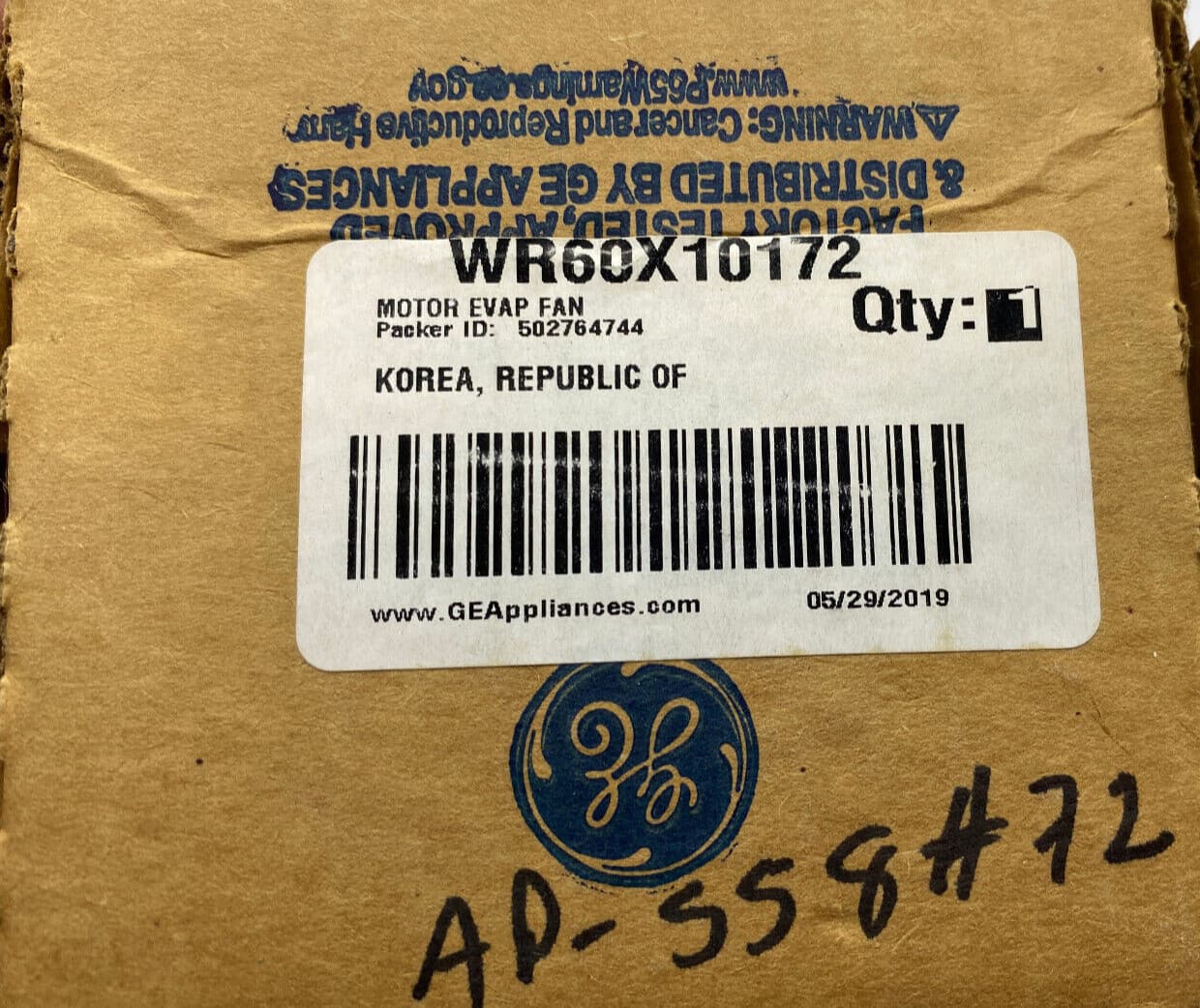 New Genuine GE Refrigerator Evaporator Fan Motor WR60X10172 — thumbnail 5