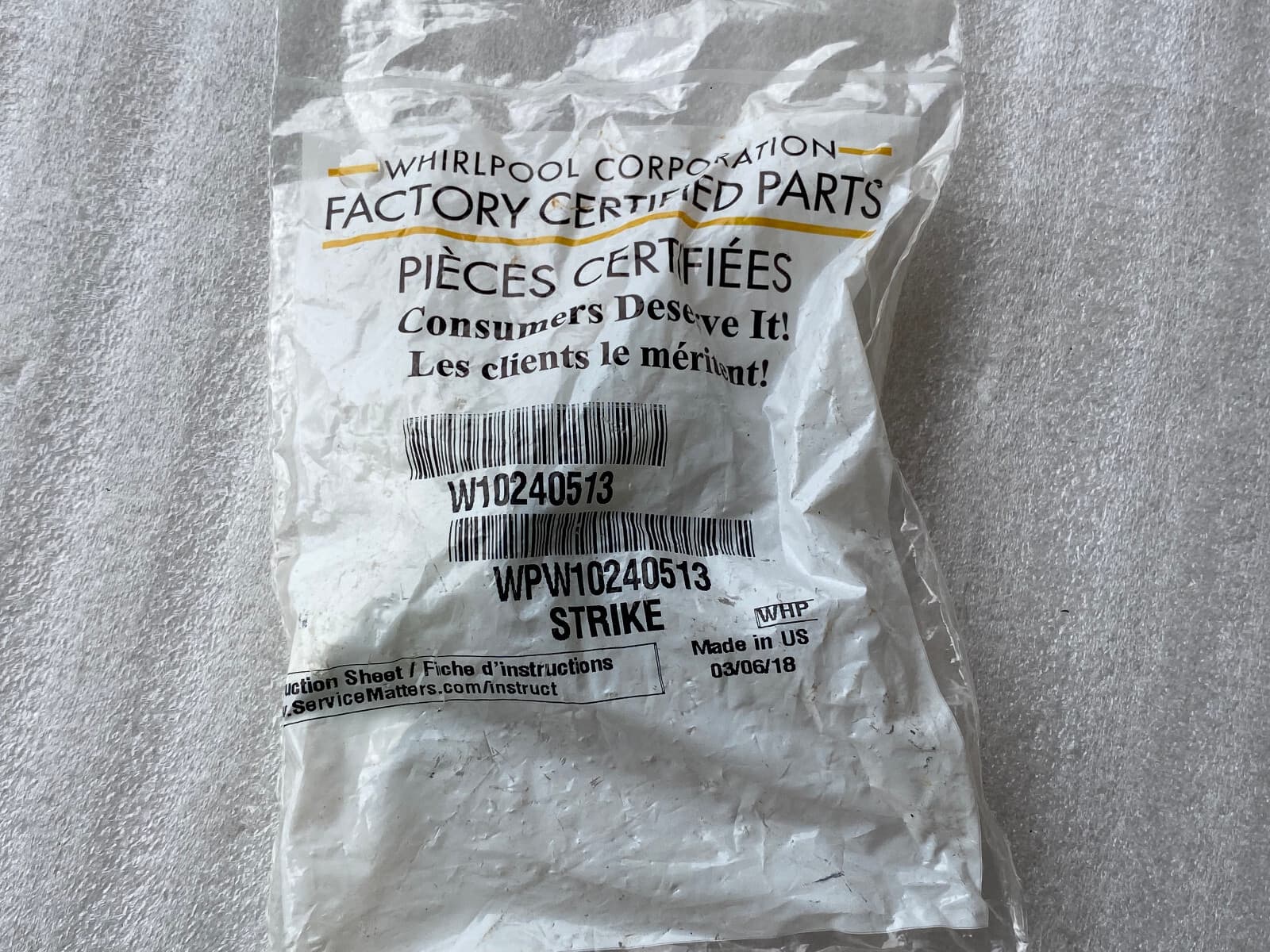 New Genuine Whirlpool Lid Strike W10240513 — thumbnail 2