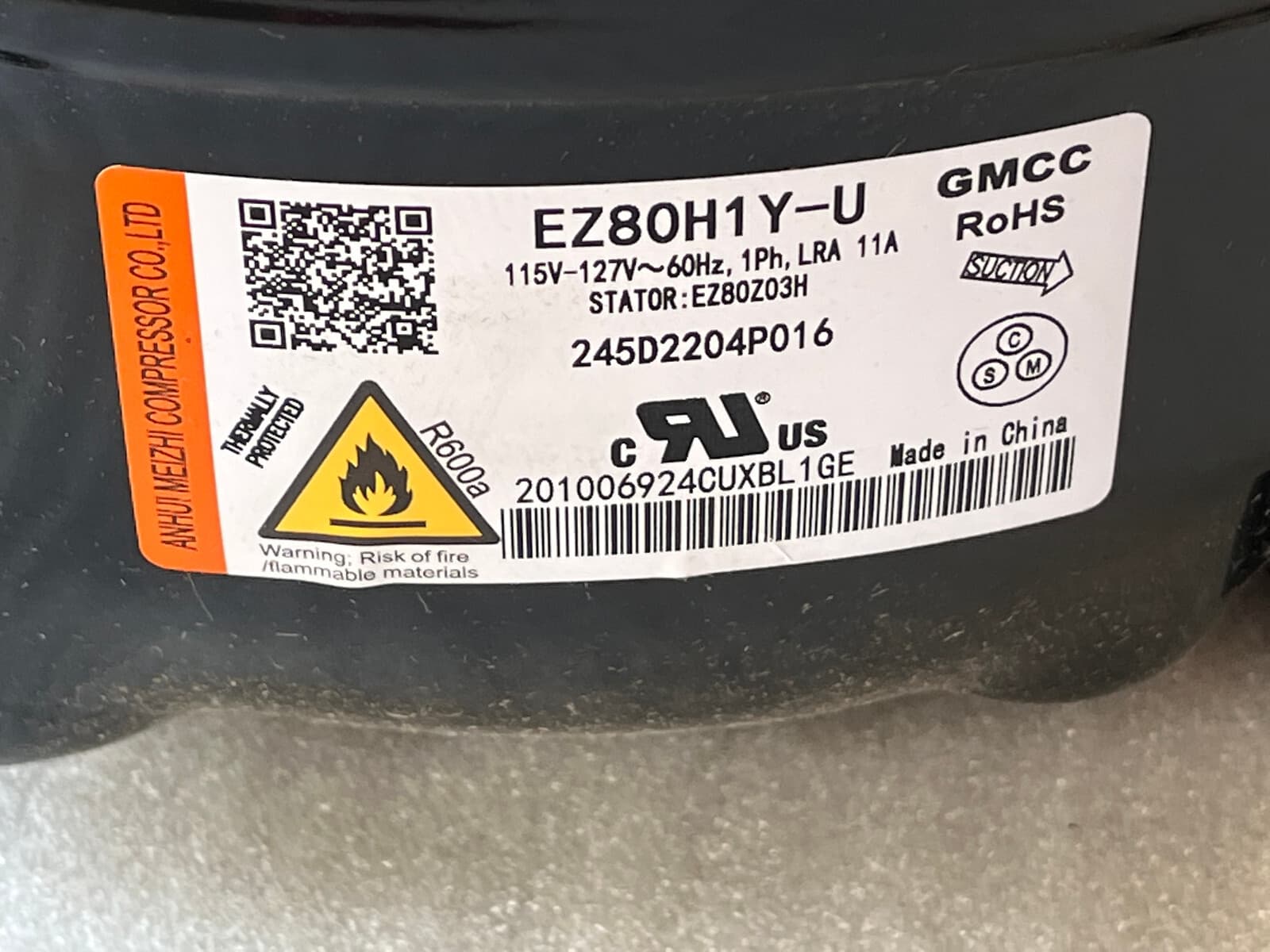 WR87X41607  OEM GE Refrigerator  Compressor Meizhi Kit  EZ80H1Y-U New Genuine — thumbnail 6