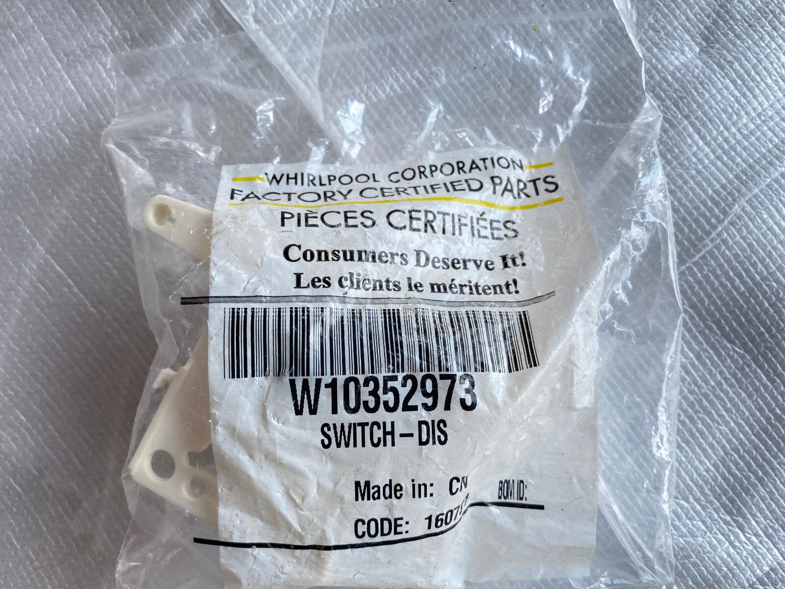 New Genuine  Whirlpool Washer Switch Dis W10352973 — thumbnail 2