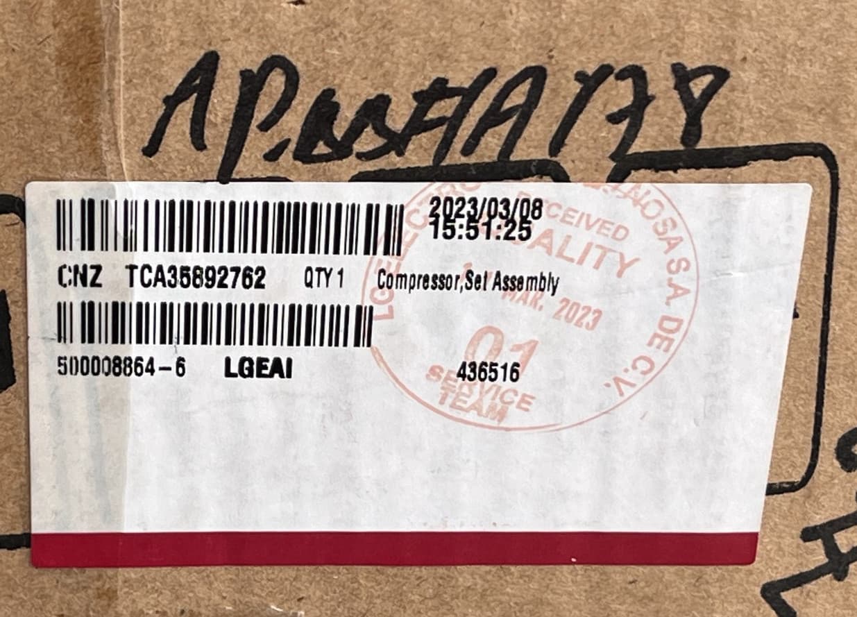 TCA35892762  OEM LG Refrigerator Compressor Set Assembly BMG110NHMV New Genuine — thumbnail 4