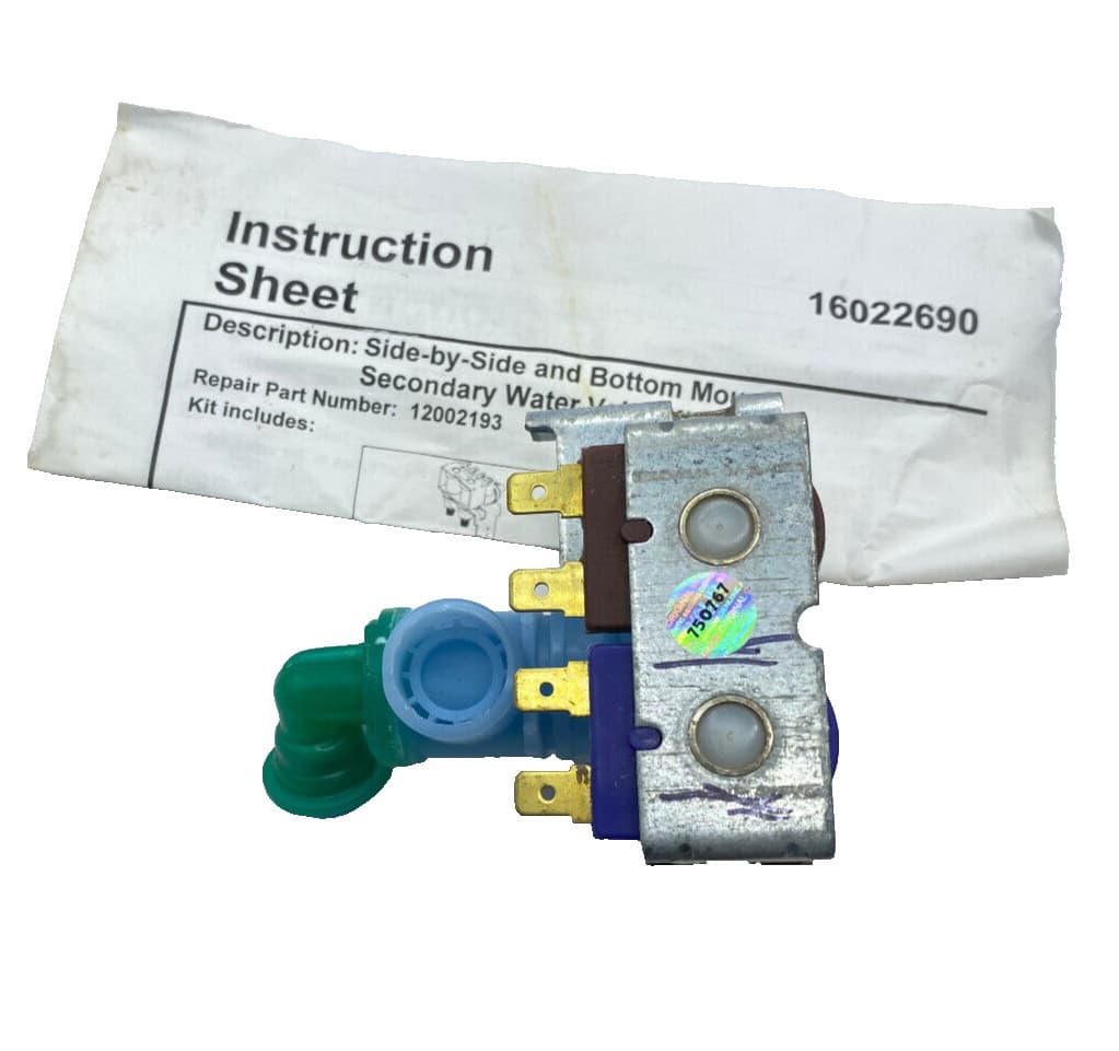 New Genuine OEM Whirlpool Refrigerator Water Inlet Valve 12002193