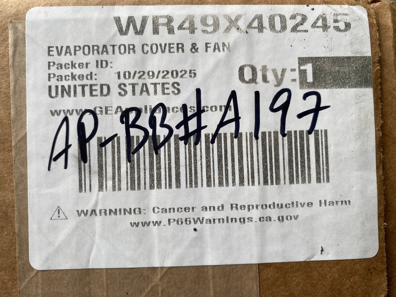 WR49X40245 OEM GE Refrigerator Evaporator Cover And Fan Assembly New Genuine — thumbnail 4
