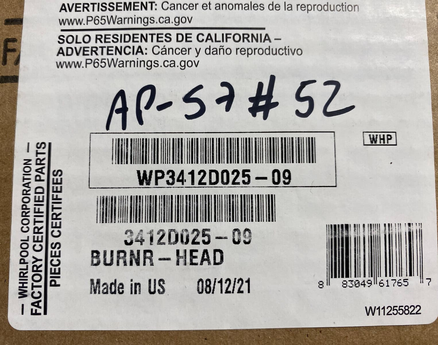 New Genuine OEM Whirlpool Gas Range Burnr-Head WP3412D025-09 — thumbnail 11