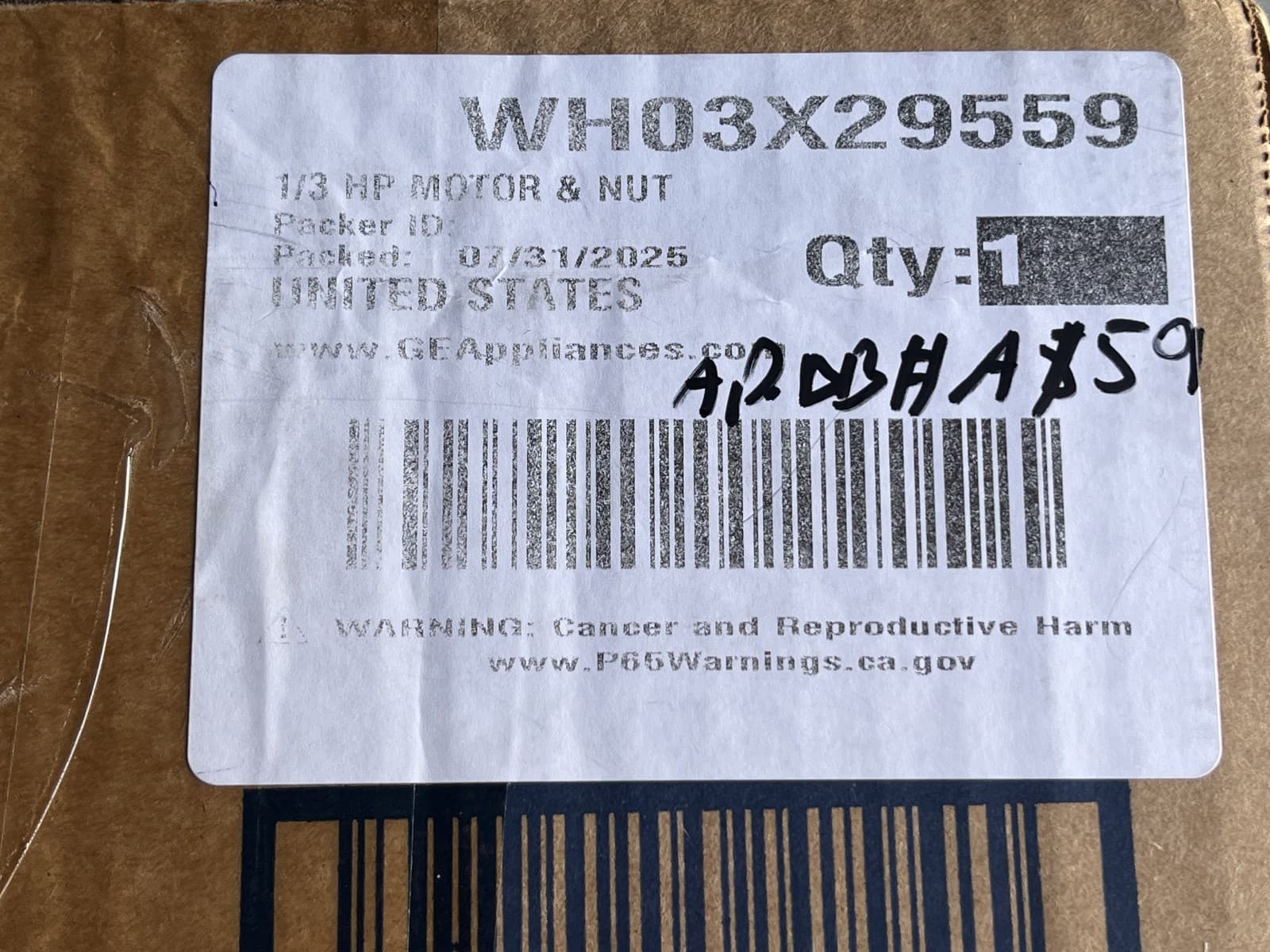 WH03X29559  OEM GE Washer  1/3 Hp Motor & Nut New Genuine — thumbnail 6