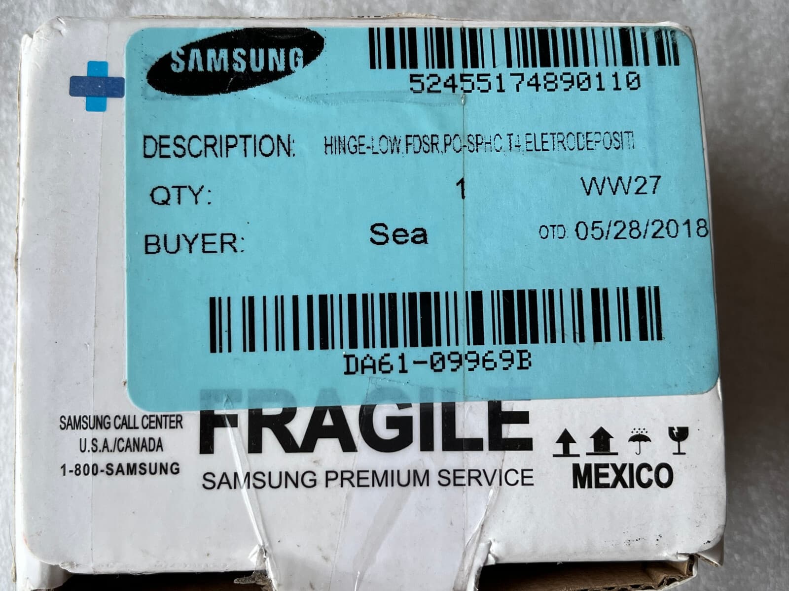 New Genuine Samsung Refrigerator Lower Hinge DA61-09969B — thumbnail 3