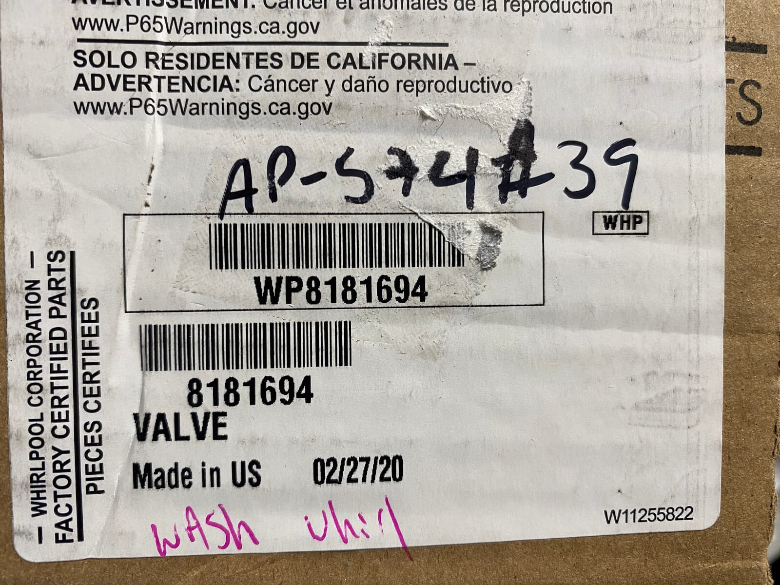 8181694 WP8181694 OEM Whirlpool Washer Inlet Valve New Genuine — thumbnail 11