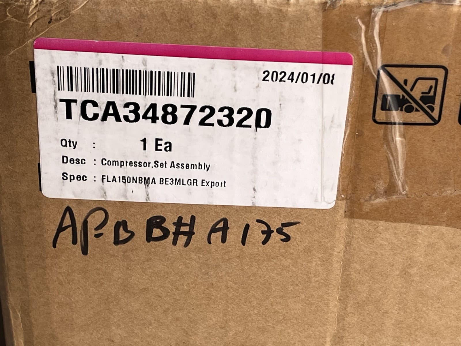 TCA34872320  OEM LG Refrigerator Compressor Set Assembly FLA150NBMA New Genuine — thumbnail 4