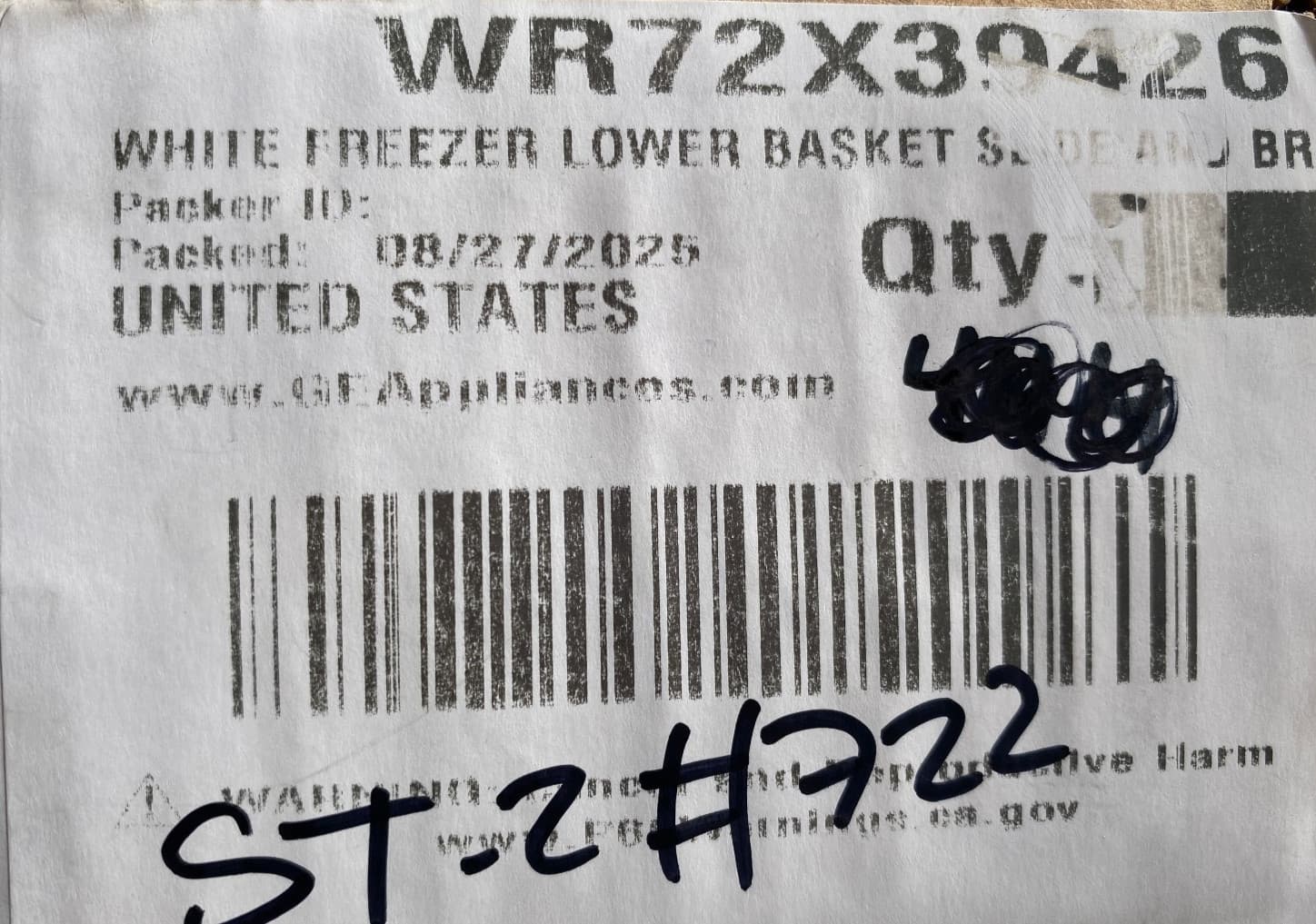 WR72X39426 OEM GE  Freezer Basket Slide and Bracket New Genuine — thumbnail 4