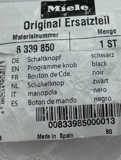 New Genuine OEM Miele Oven Knob Seal Kit 8339850 — thumbnail 3