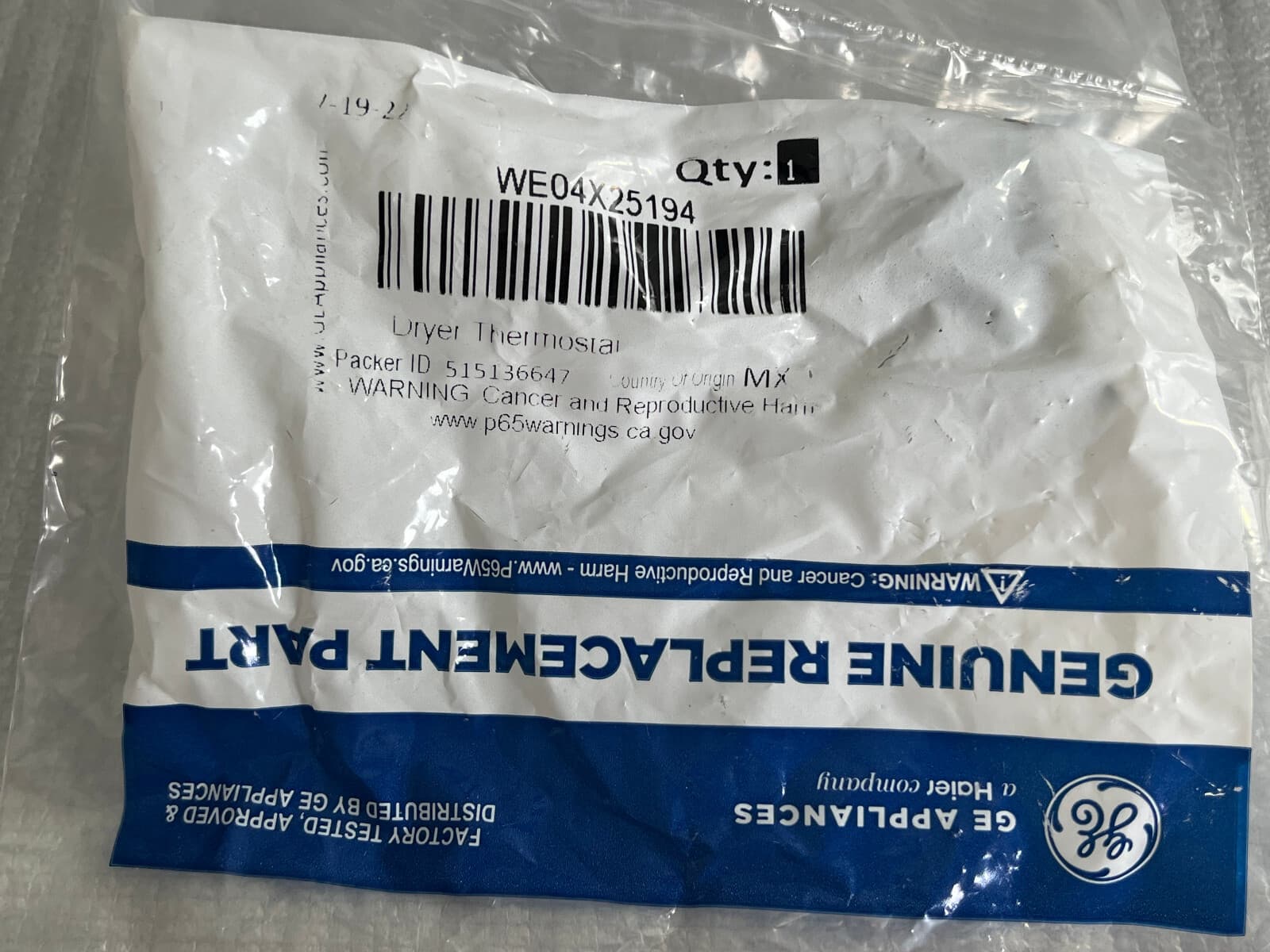 New Genuine GE  Dryer Thermostat  WE04X25194 — thumbnail 2