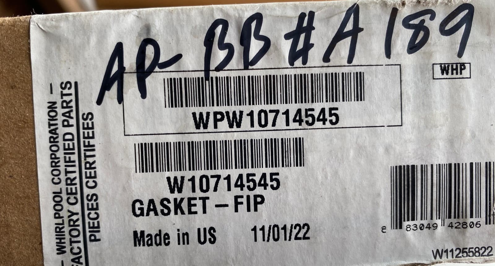W10714545 OEM Whirlpool Refrigerator Door Gasket (Gray ) New Genuine — thumbnail 2