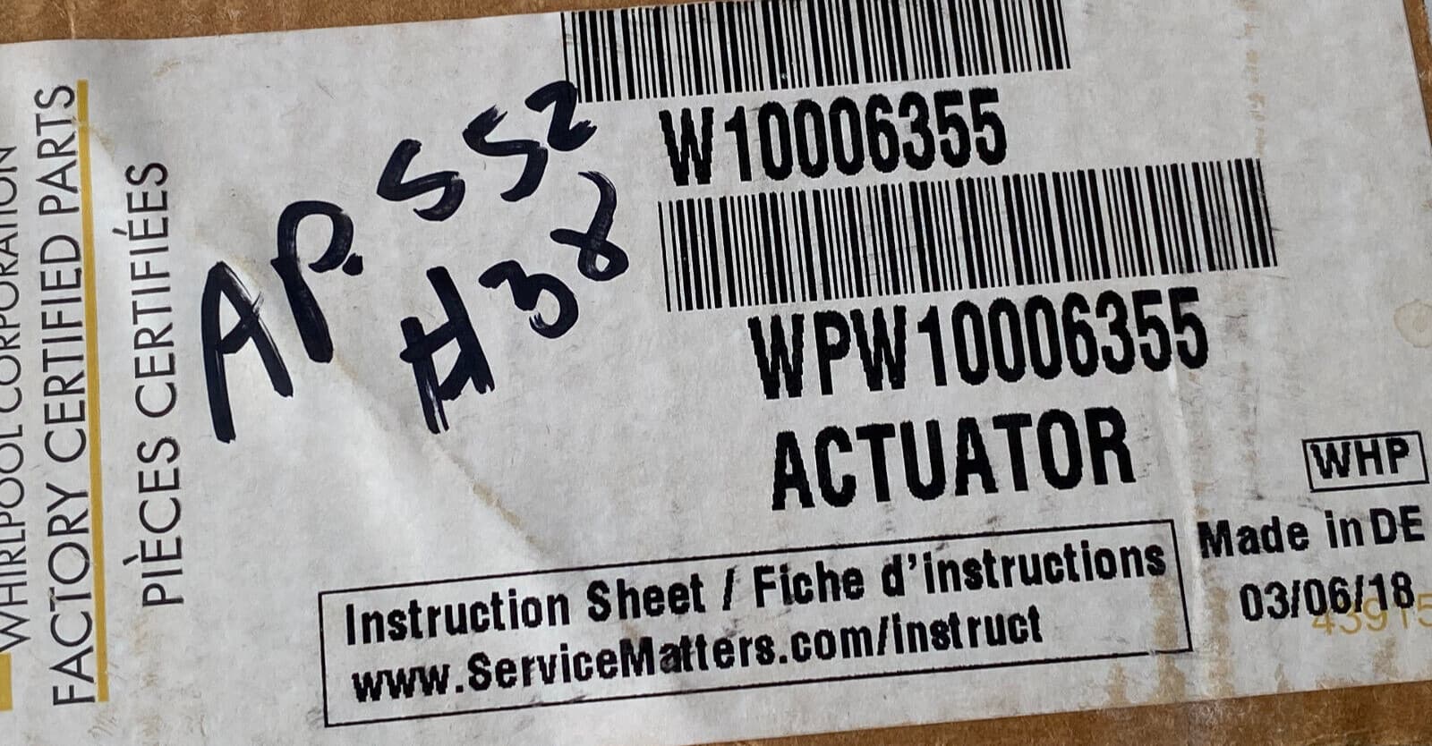 W10006355 WPW10006355 OEM  Whirlpool Washer Actuator NEW Genuine — thumbnail 15