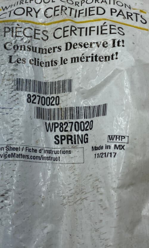 New Genuine OEM Whirlpool Dishwasher Door Spring 8270020 WP8270020 — thumbnail 3