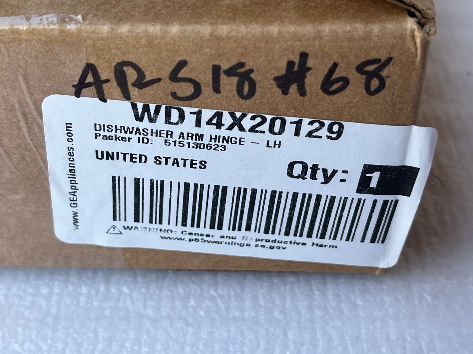 New Genuine GE Dishwasher Door Hinge Arm, Left WD14X20129 — thumbnail 3
