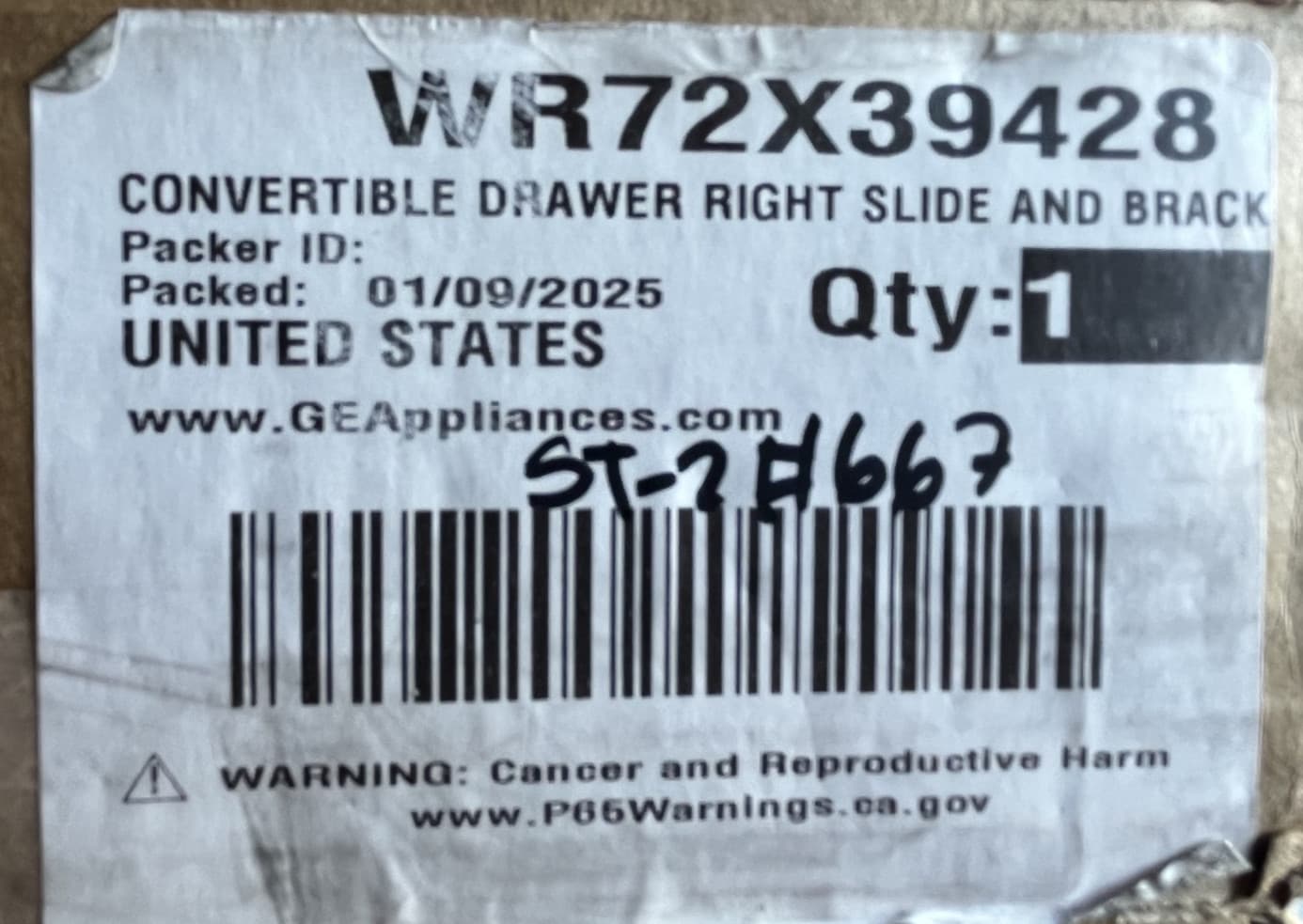 New Genuine OEM GE Convertible Drawer and Bracket  (Right Side)  WR72X39428 — thumbnail 3