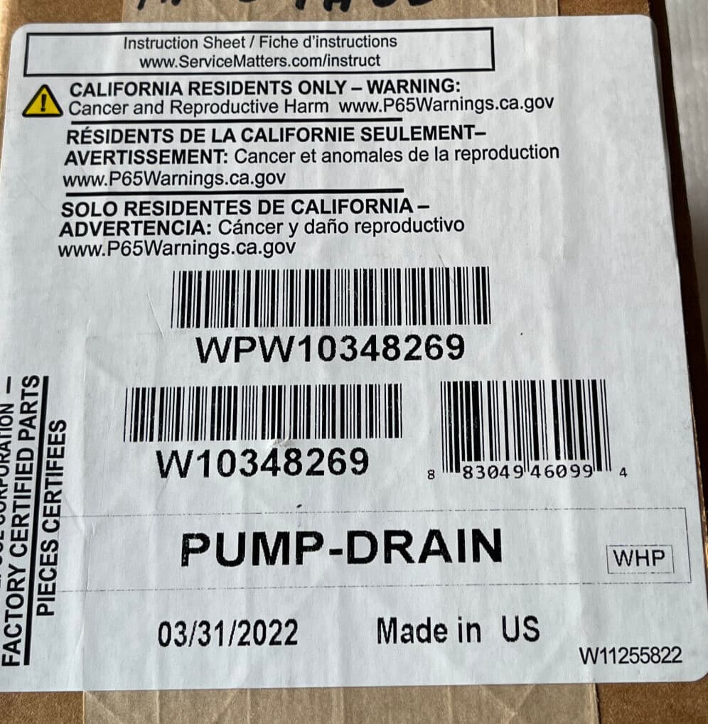 New Genuine  Whirlpool  Dishwasher Pump W10348269 — thumbnail 9